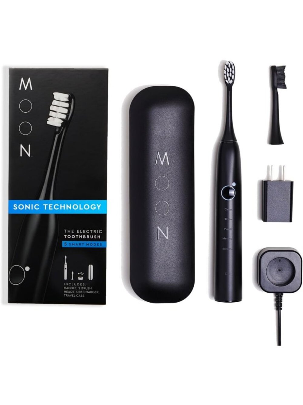 Rechargeable Sonic Electric Toothbrush for Adults & Teens, 5 Smart Modes, Black